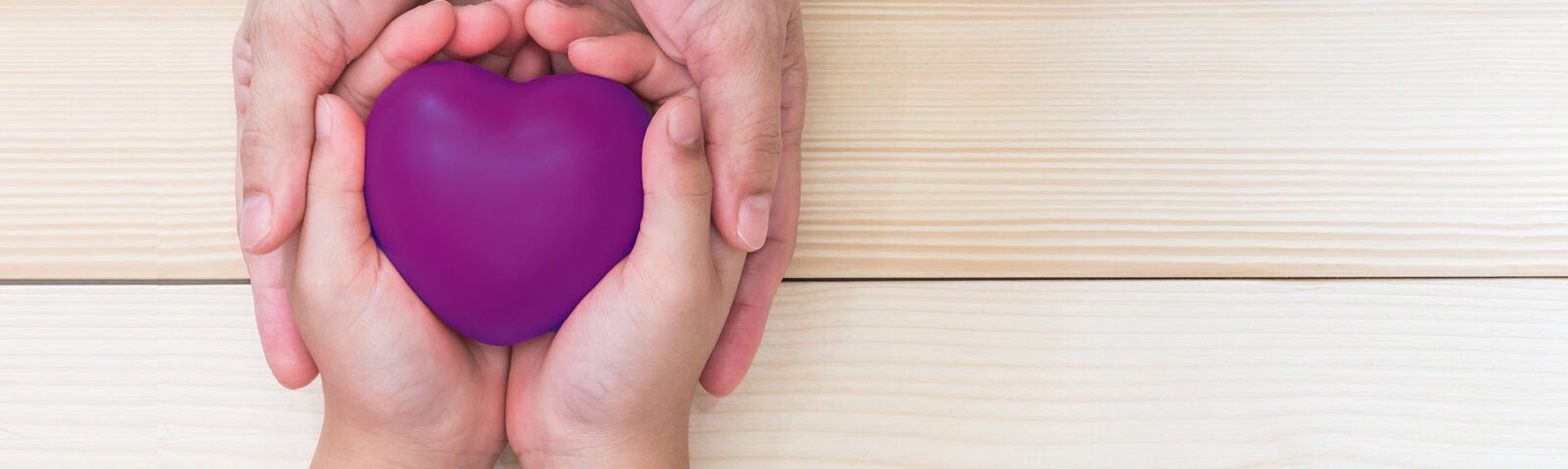 Hands holding purple heart shaped object