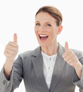 Business woman giving thumbs up